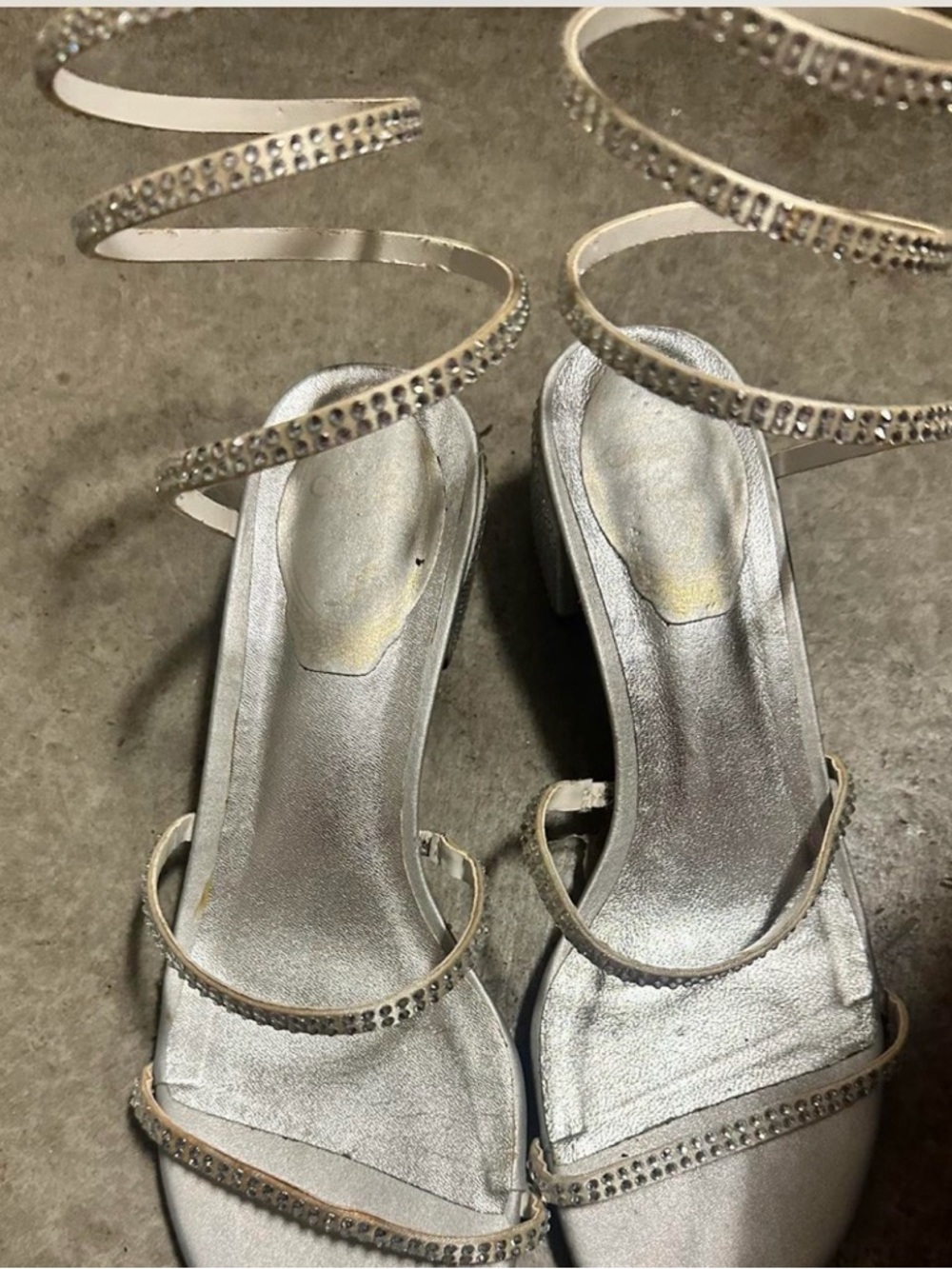 Rene Caovilla Silver Rhinestone Spiral Ankle-Strap Heels Size 40 - Picture 2 of 5